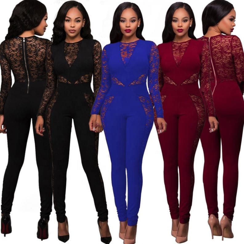 kc Fashion lace sexy backless high waist jumpsuit for women