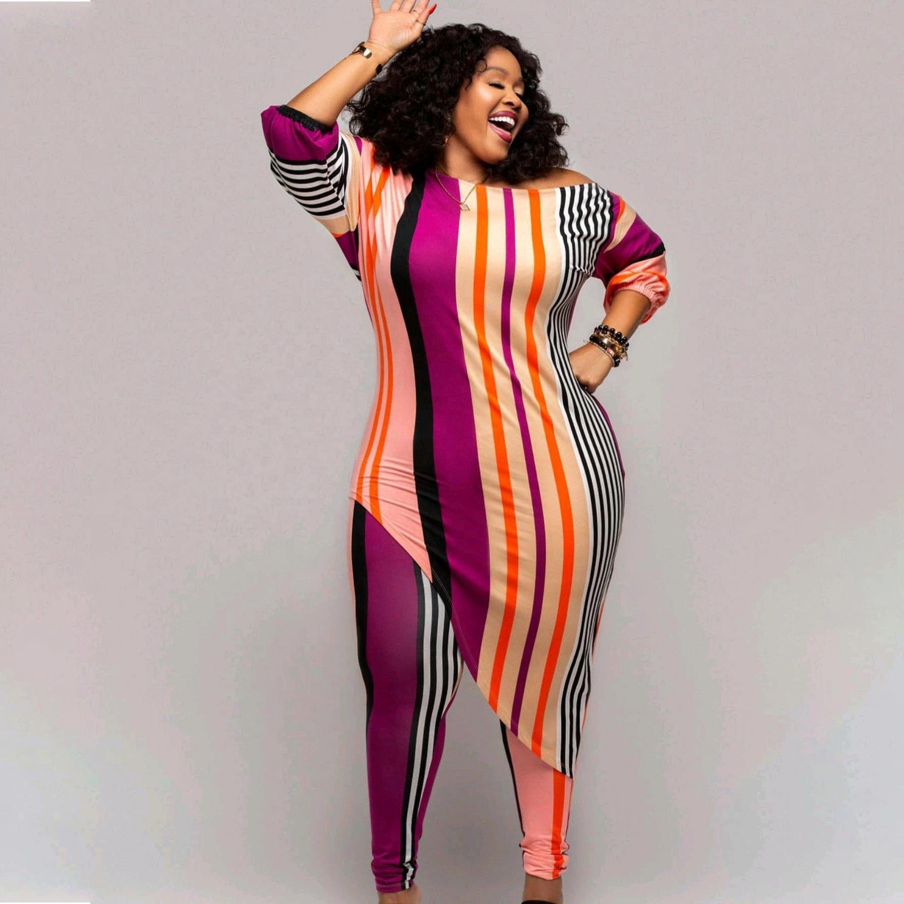kc Hot plus size casual fashion printed striped suit women