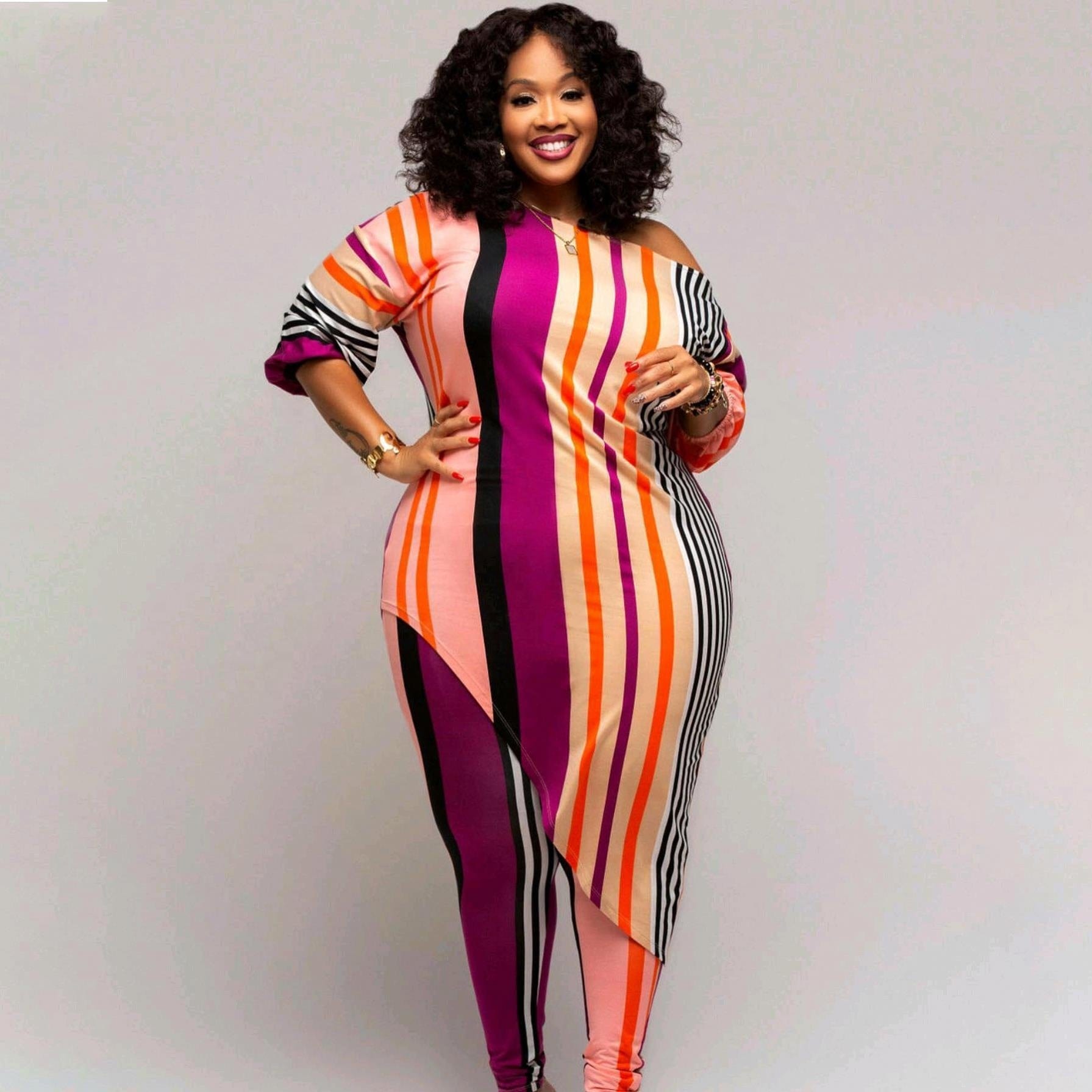 kc Hot plus size casual fashion printed striped suit women