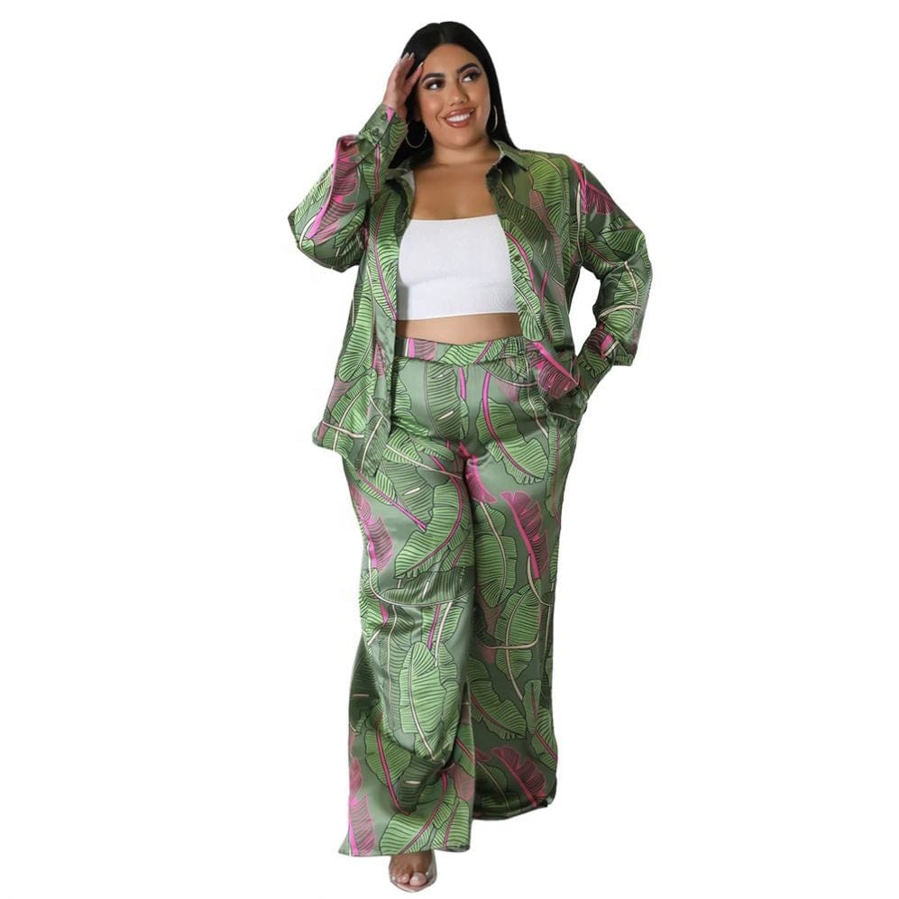 kc Printed cardigan long sleeve loose trousers fashionable printed casual suit for women
