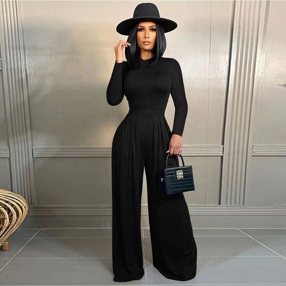 KC round neck top+long pants sexy casual solid color slim fit street 2 pieces sets temperament OL women suits