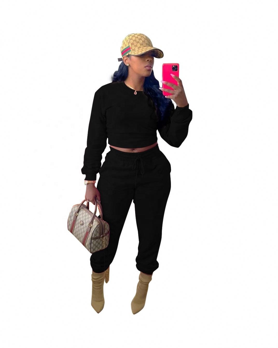 kc Solid color cardigan tie long sleeve women's two-piece set