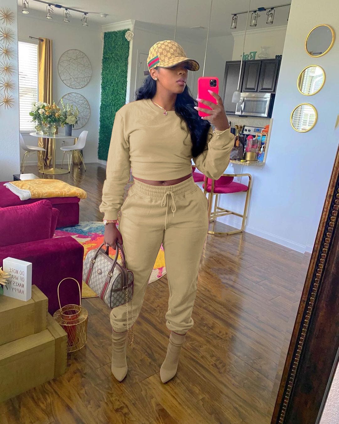 kc Solid color cardigan tie long sleeve women's two-piece set