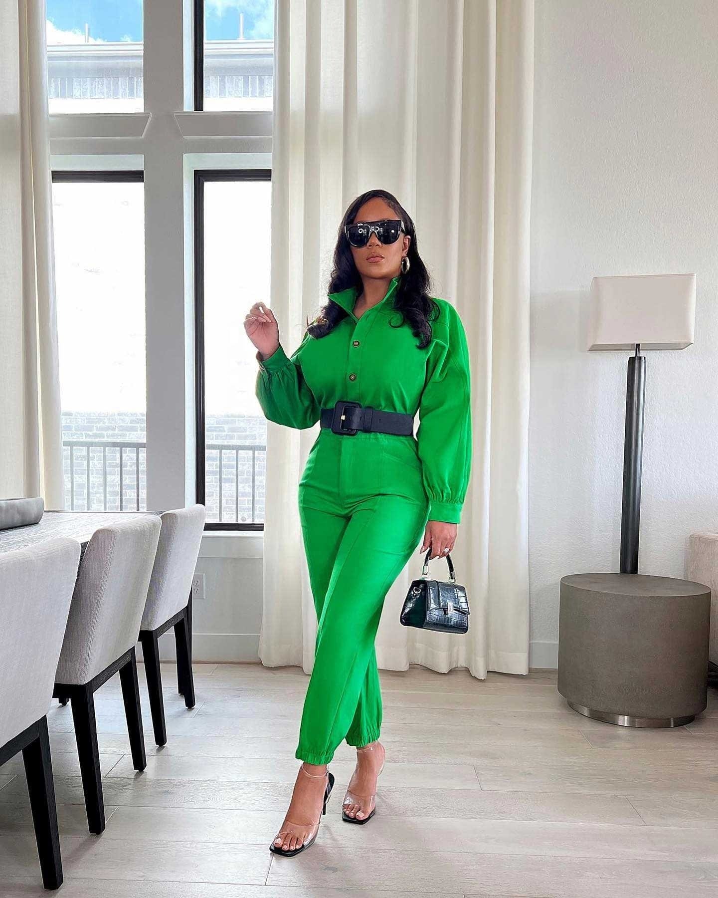 kc women  Solid color fashion  casual jumpsuit pants