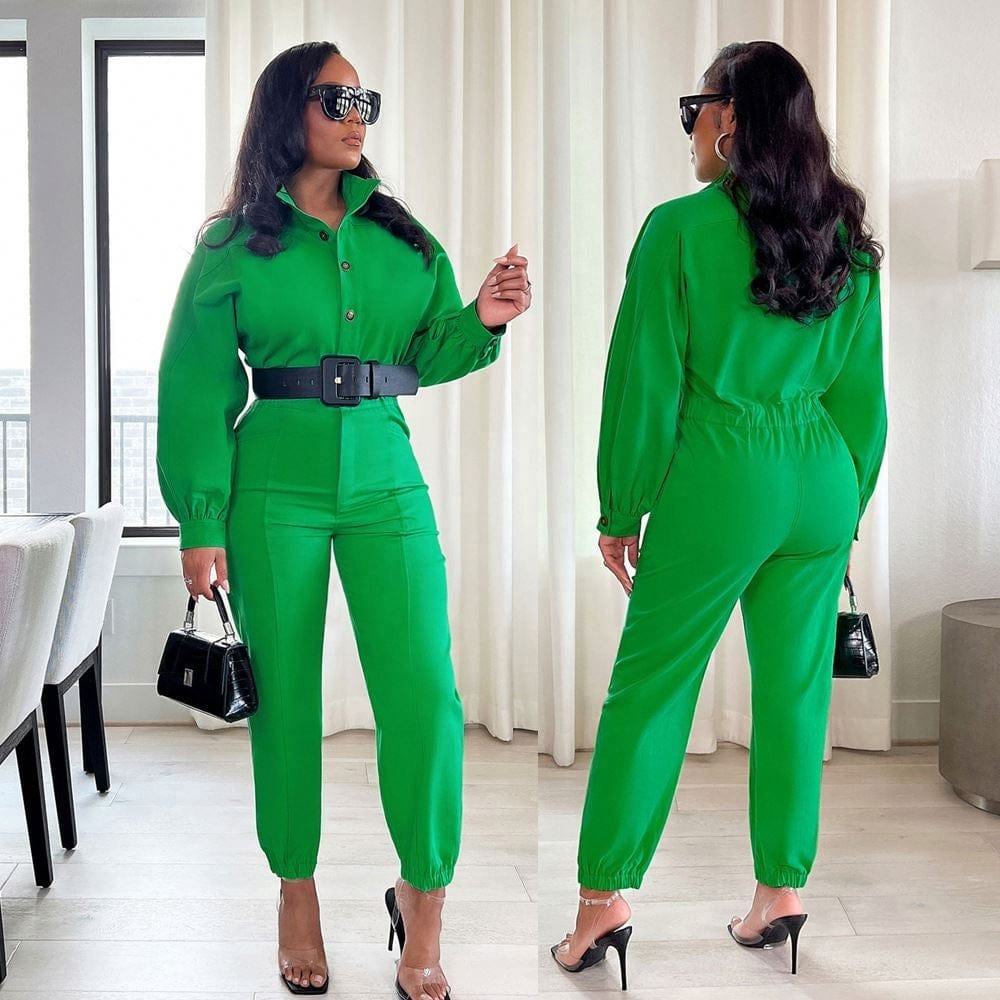 kc women  Solid color fashion  casual jumpsuit pants