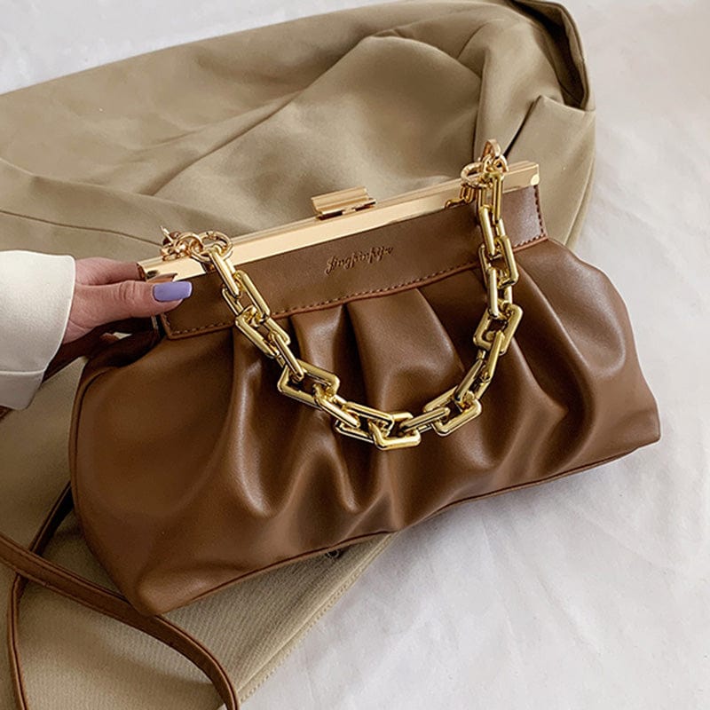 Khaki 2022 New Chains Designer Cloud Clutch Bag Dumpling Shoulder Bag Clip Purse Leather Women Pleated Handbags