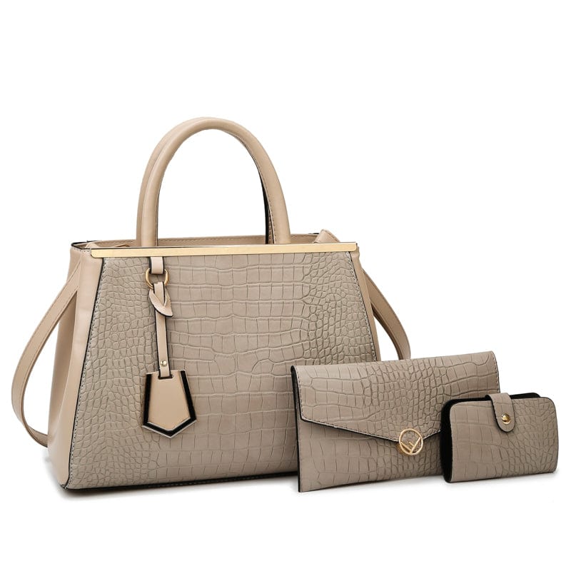 Khaki 2022 New Crocodile Pattern Purse Set for Women Luxury Vegan Leather Handbag Sets 3 Pieces Lady Hand Bags