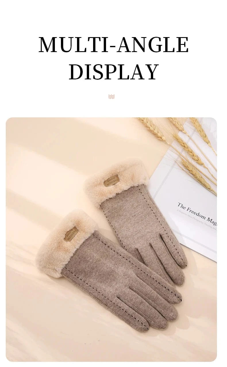 khaki Cute hands warm touch phone women winter wool gloves