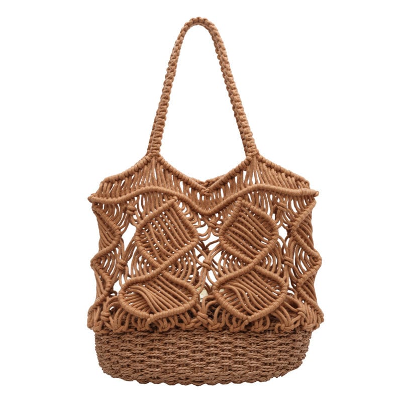 Khaki Luxury Women Handmade Crochet Raffia Beach Bag Woven Hollow Out Handbags Summer Bags for Women 2023