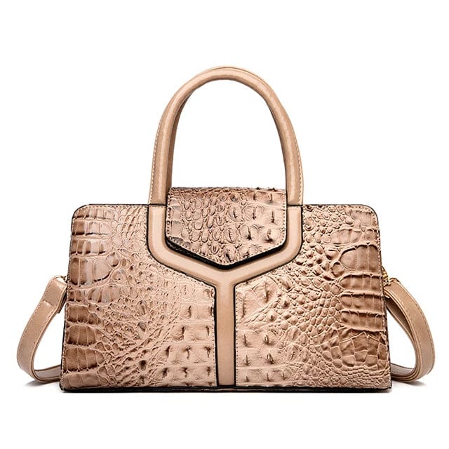 Khaki New Style Women's Handbag High Quality PU Leather Crocodile Pattern Large Bag Ladies One Shoulder Messenger Bag