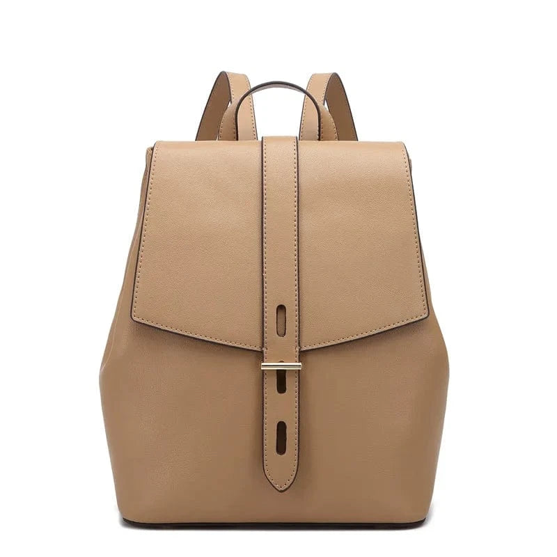 Khaki Women Small Backpack Purse Genuine Leather Quilted Mini Daypack Fashion Bookbag for Girls Waterproof Cover Lady Bags Polyester