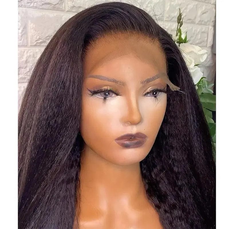 Kinky Straight Natural Color Cuticle Aligned Virgin Pre-plucked Human Hair Lace Front Wig