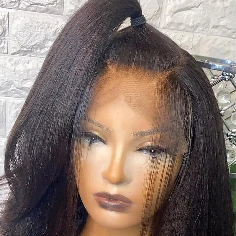 Kinky Straight Natural Color Cuticle Aligned Virgin Pre-plucked Human Hair Lace Front Wig