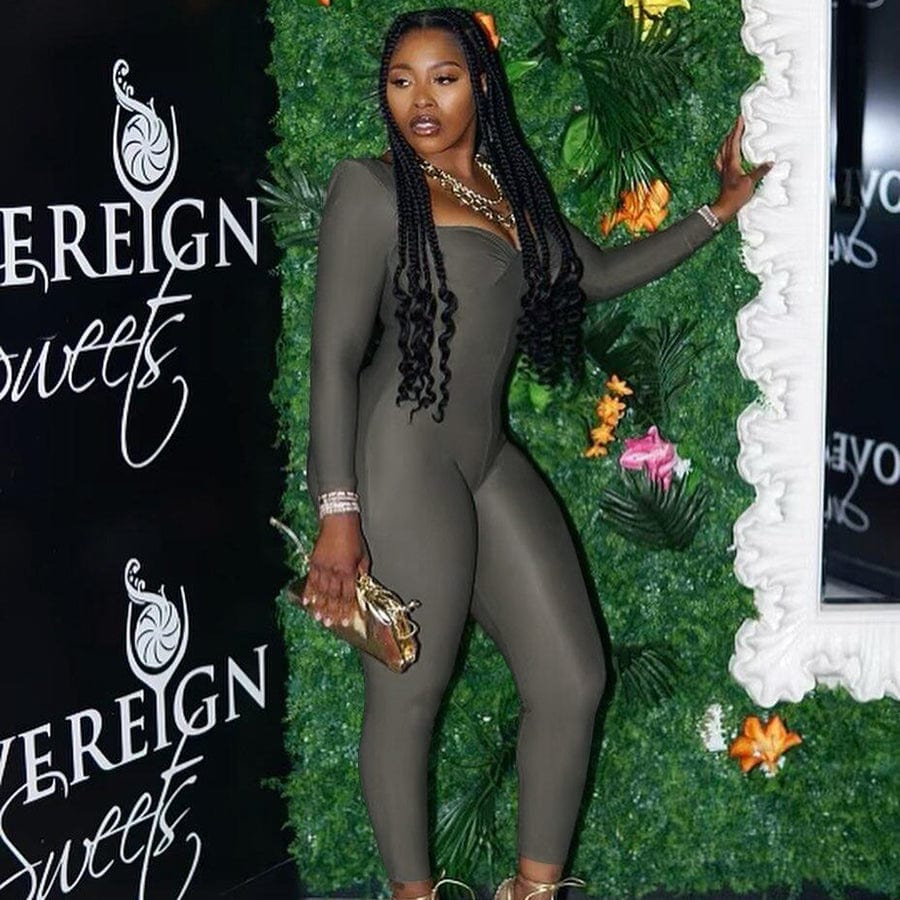 Kliou K22Q22942 Casual fashion street new women's jumpsuit Long Sleeve square collar solid color tight stretch bodycon jumpsuit