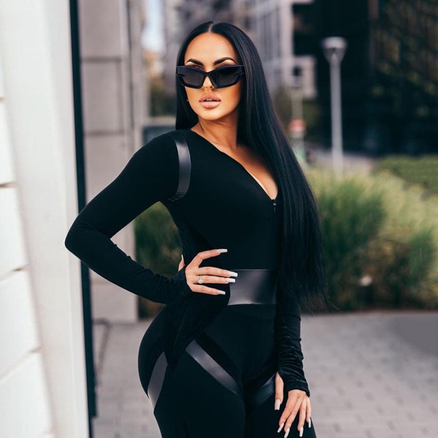 Kliou K22Q23273 women's outfits high street long sleeve solid color ladies jumpsuits stitching tight bodycon jumpsuit