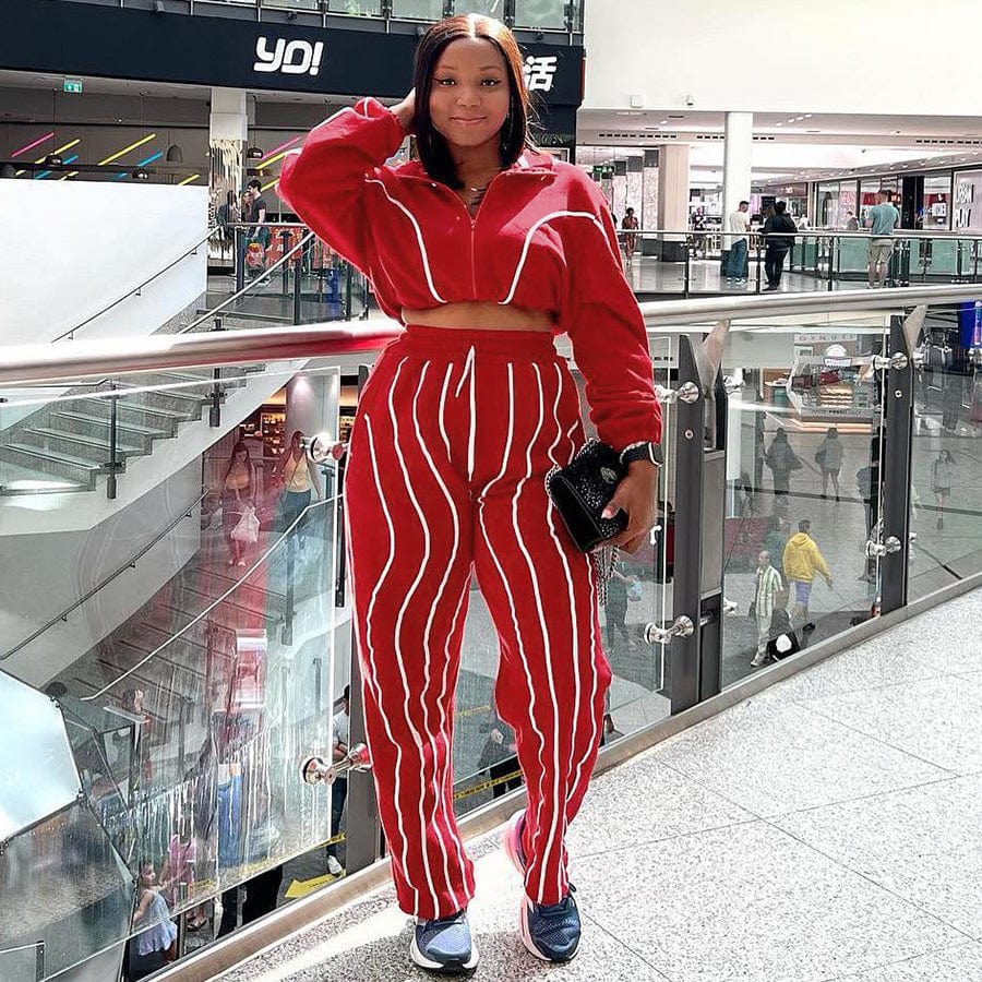 Kliou K23S32327 New Concise Bandage Two Pieces Pants Sets Casual Full Sleeve 2 Piece Set Women Striped Patchwork Women's Set