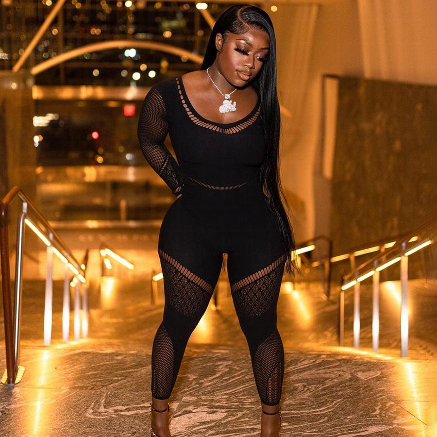 Kliou W22Q23391 Hollow Out All in One Overall Monos Mujer Party One Piece Knitted Pencil Jumpsuit Girl Midnight Outfit