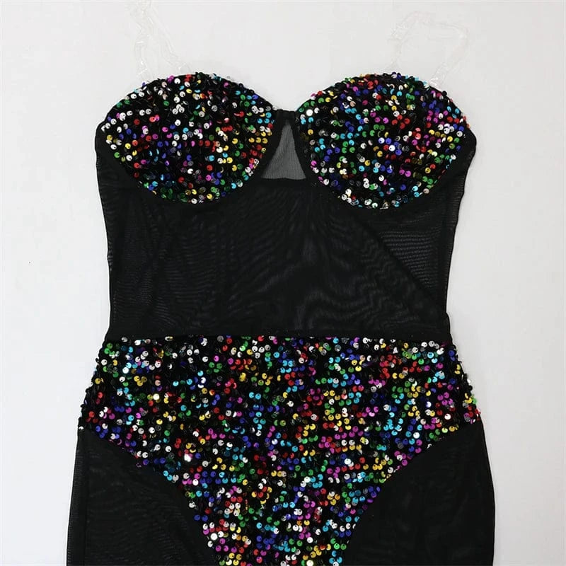 knitted party large black mesh sheer see through sexy shiny sequin woman princess strapless sleeveless bodycon dress for women