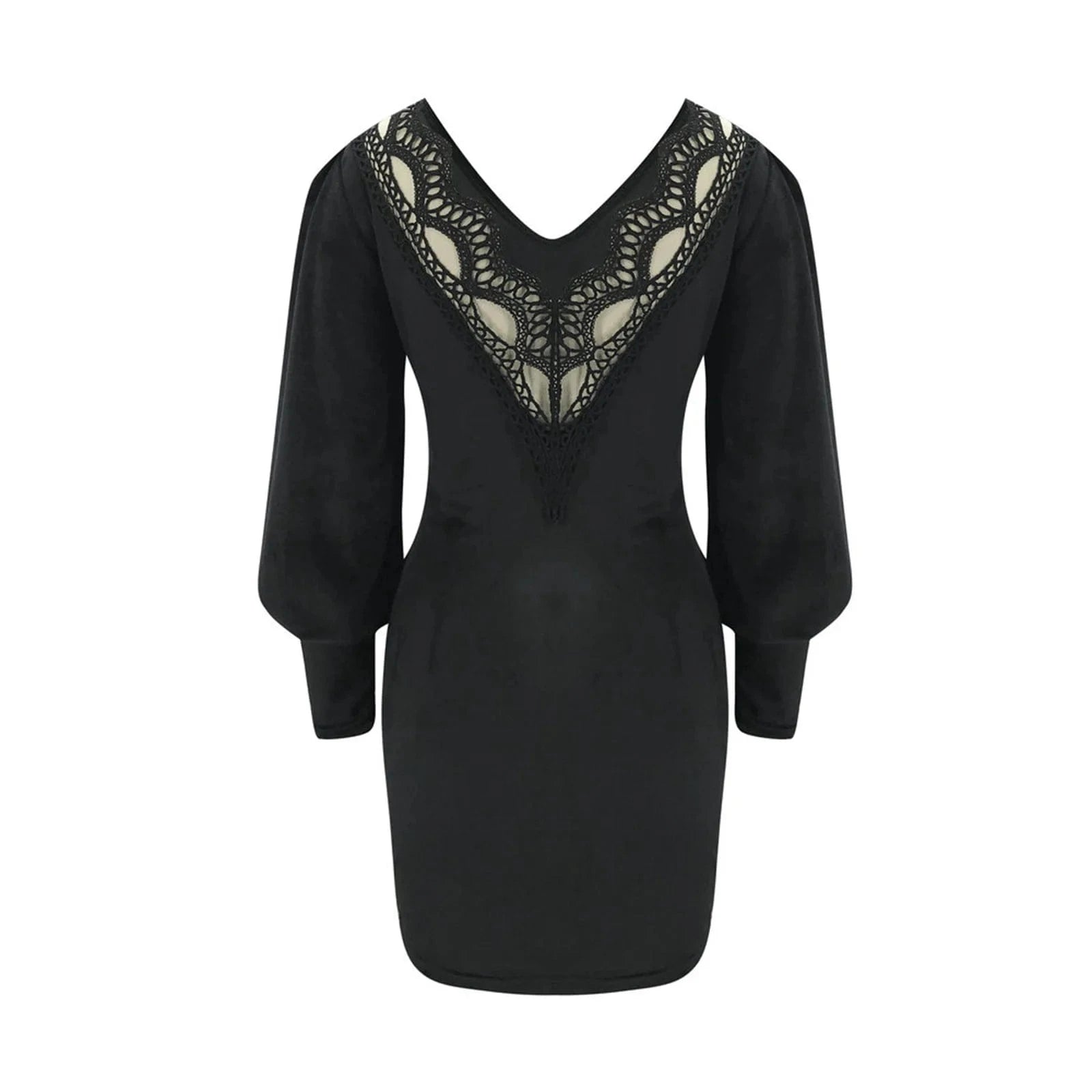 Knitted Short Mini Dress Women Spring Lace Backless Lantern Sleeve Casual Dress