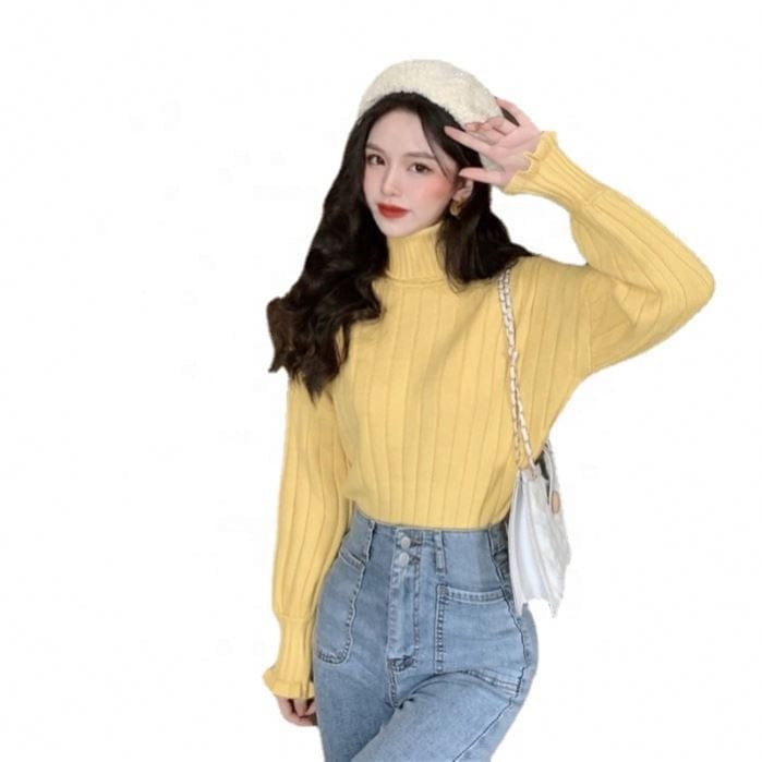 knitted top turtleneck pullover women's autumn and winter loose bf idle style design sense niche