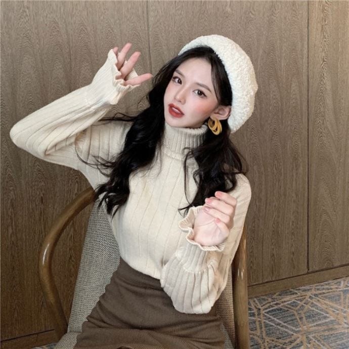 knitted top turtleneck pullover women's autumn and winter loose bf idle style design sense niche