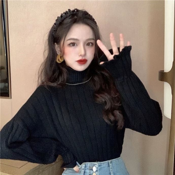 knitted top turtleneck pullover women's autumn and winter loose bf idle style design sense niche