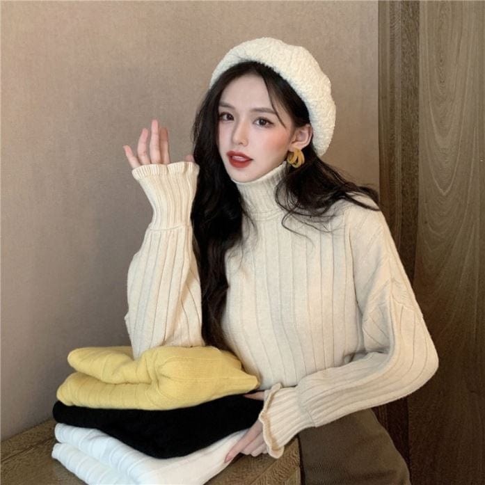 knitted top turtleneck pullover women's autumn and winter loose bf idle style design sense niche