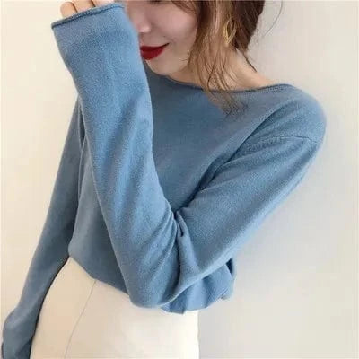 Knitwear Women 2023 Autumn New Thin Sweater Crew neck Bottom Shirt Loose Style Top