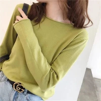 Knitwear Women 2023 Autumn New Thin Sweater Crew neck Bottom Shirt Loose Style Top
