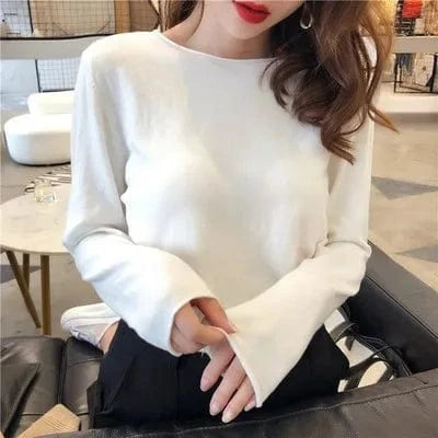Knitwear Women 2023 Autumn New Thin Sweater Crew neck Bottom Shirt Loose Style Top