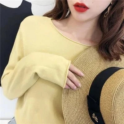 Knitwear Women 2023 Autumn New Thin Sweater Crew neck Bottom Shirt Loose Style Top