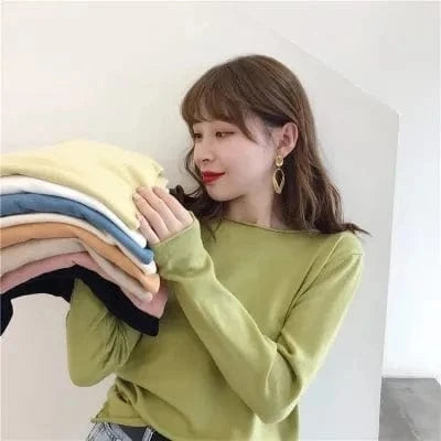 Knitwear Women 2023 Autumn New Thin Sweater Crew neck Bottom Shirt Loose Style Top