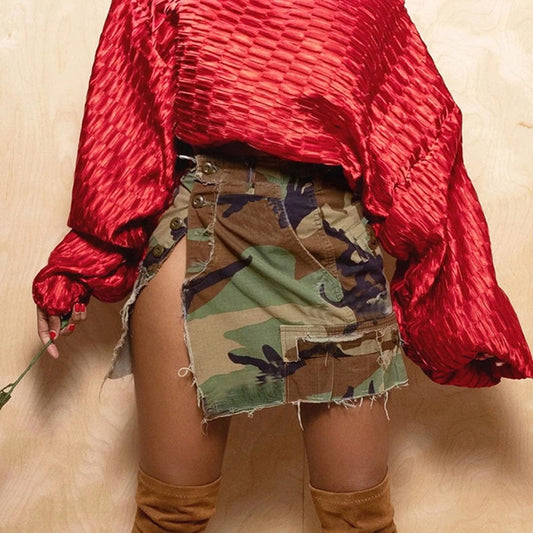 KNZ9190 2023 Summer New Women Street Personality Camo Mini Skirt