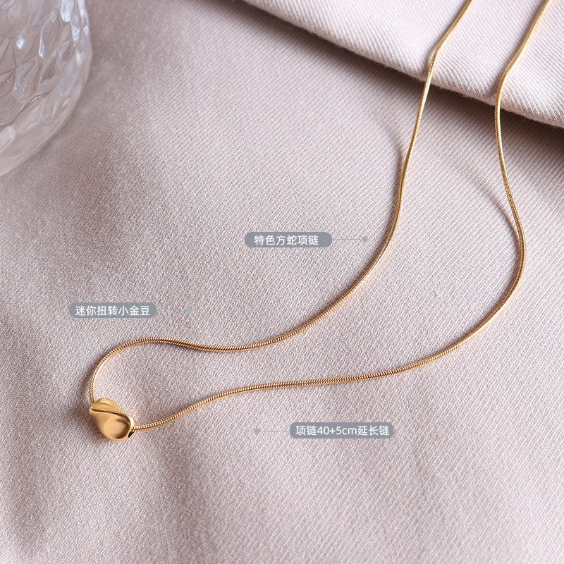 Korea New Female Titanium Steel Twist Gold Color Beans Pendant Necklace Rose Gold Stereo Love Chain Girl Gift