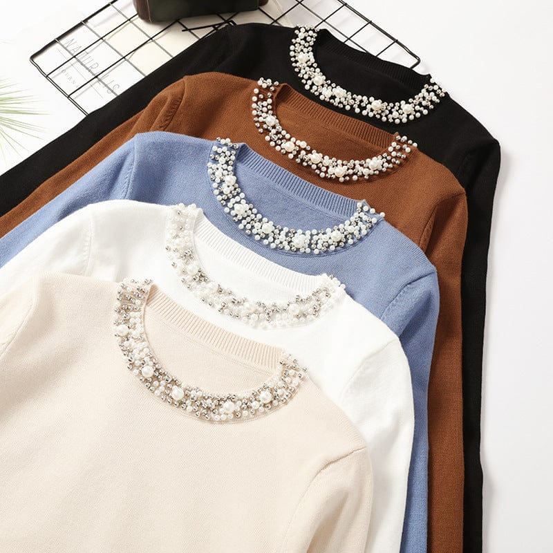 Korean New Fashion Sweaters for Women Beading Loose Autumn Winter Knitted Pullover Female Elegant Warm Casual Tops Sweater Mujer