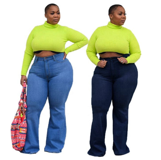 KX-2295  Factory wholesale blue jeggings jeans trousers flare denim pants slim fit high waist women plus size jeans