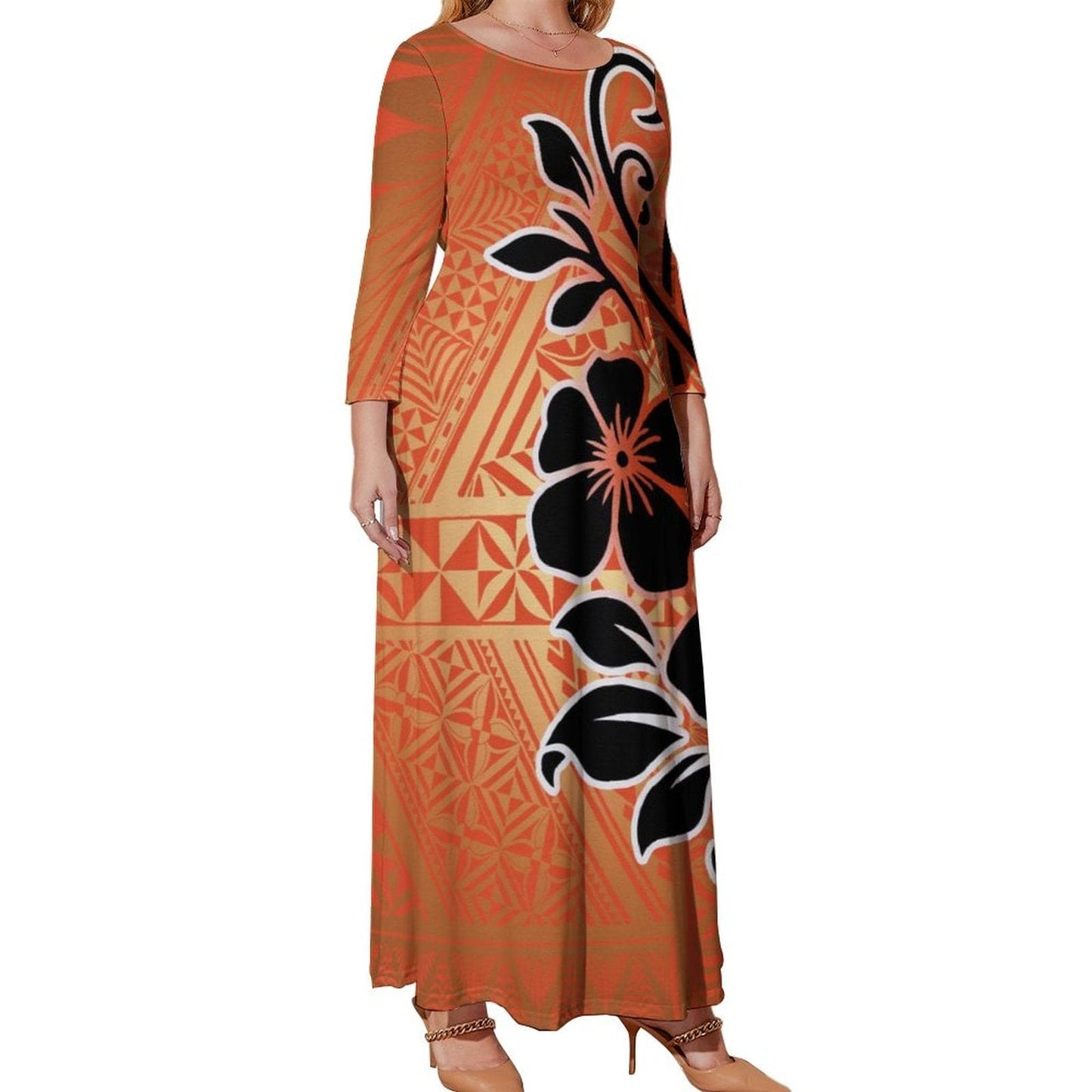 L / 00470E4 luxury polynesian samoa tatoo design vintage women maxi dress autumn long sleeve cozy elegant pretty prom dresses
