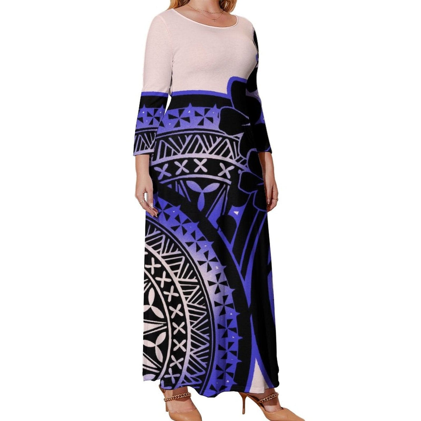 L / 00474E4 luxury polynesian samoa tatoo design vintage women maxi dress autumn long sleeve cozy elegant pretty prom dresses
