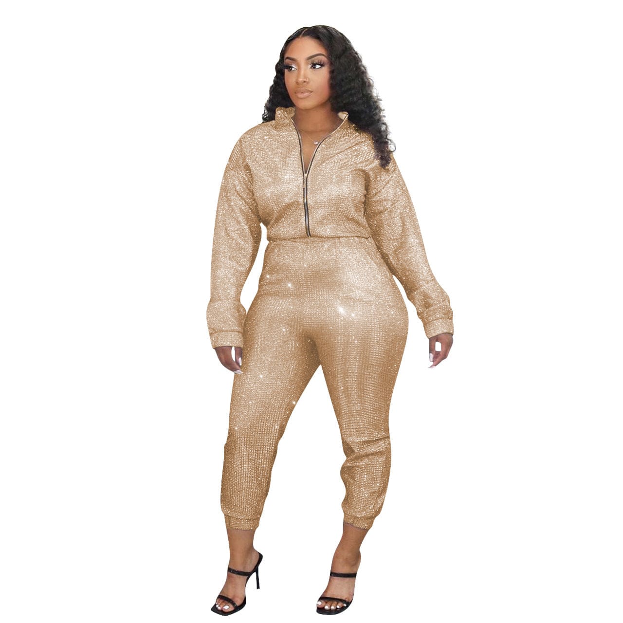 L / #03 Women's Sexy Sequin Two Piece Outfits Glitter Jacket Pant Bodycon Jogger Tracksuit Clubwear Set