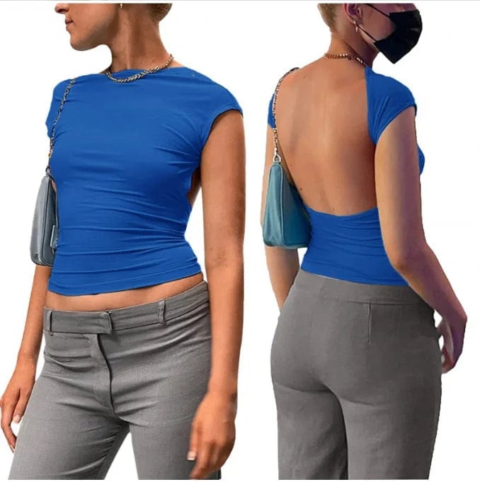 L / 06 OEM Factory Hot Selling Backless Multi-color Solid Short Sexy T-shirt