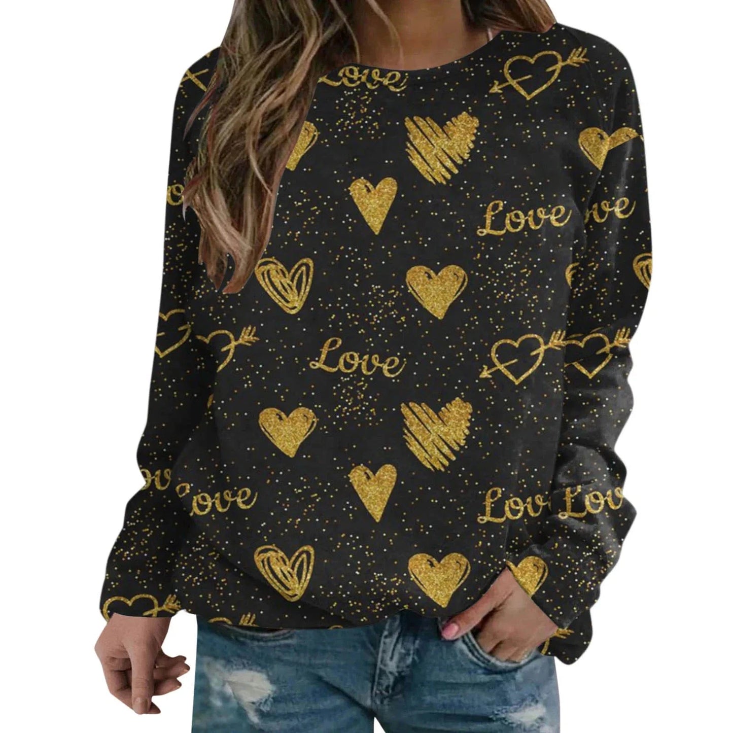 L / 11 High Quality Autumn Fashion Sweater Casual Round Neck 3D Printed Sweater Heart Love Sweet Versatile Women's Coat