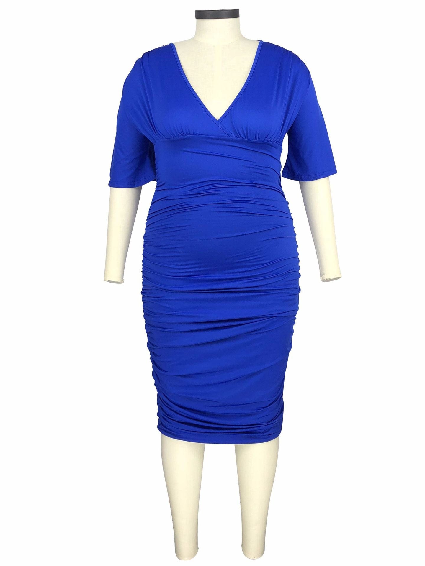 L / 2 New Trend 3/4 Sleeve Ruffles V Neck Big Plu Size Office Lady Elegant Women Bodycon Midi Dress