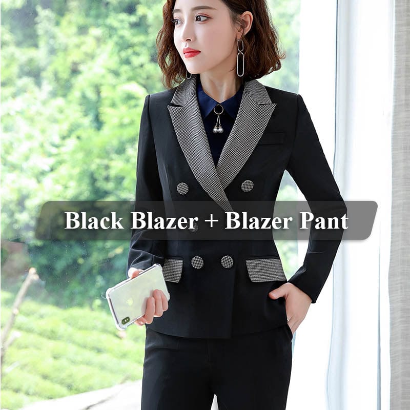 L / 2 Piece Black Suits Wholesale High-quality 2 Piece Suit Set Houndstooth Pant Suit Blazer Office Lady Design Women Soft Jacket and Ankle-Length Pant