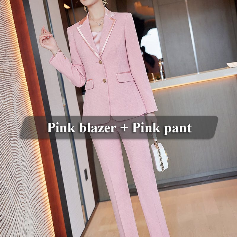 L / 2 Piece Pink Pant Suit Tweed Wholesale High-quality Patchwork Women Suits 2 piece Pant Suit Fashion Office Lady Work Clothes Pink Blazer and Trouser
