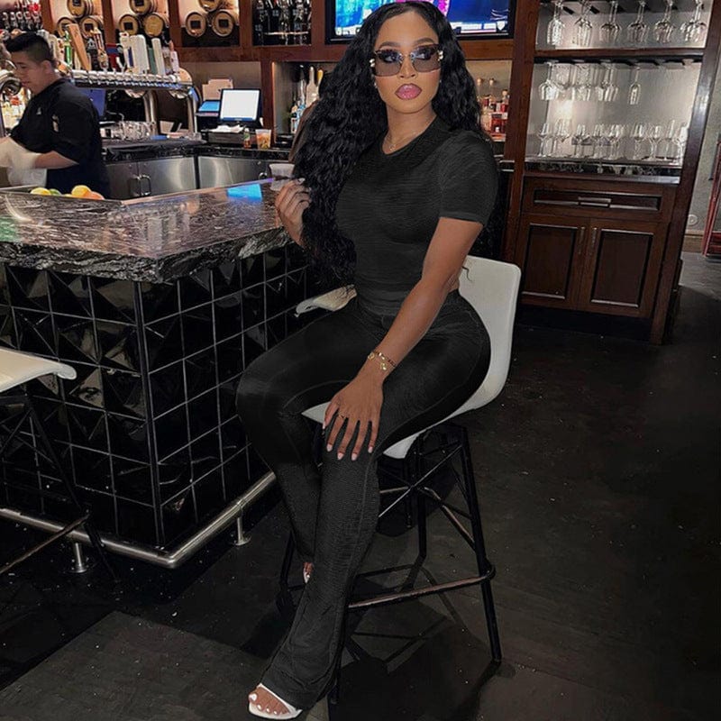 L / 23ST091403  Black CUTENOVA 23ST091403 Fashion Autumn Casual Solid 2 Piece Set Women Fall 2023 Pants Set Women's Sets