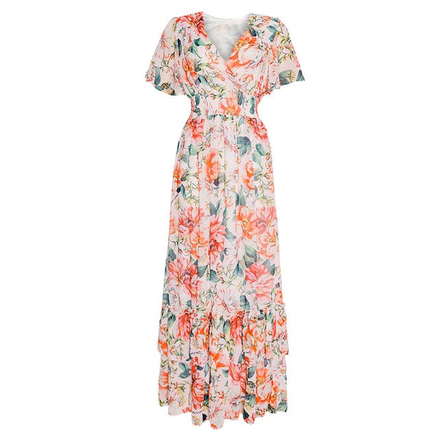 L / 3 African Print Long Dresses For Women Boho Floral Chiffon Dress Ankara Dashiki Party Gown Abaya Elegant Ladies Summer Clothing