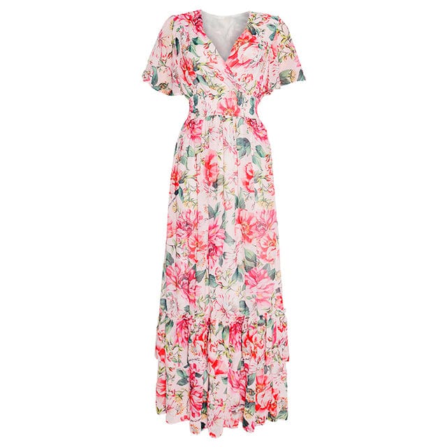 L / 4 African Print Long Dresses For Women Boho Floral Chiffon Dress Ankara Dashiki Party Gown Abaya Elegant Ladies Summer Clothing
