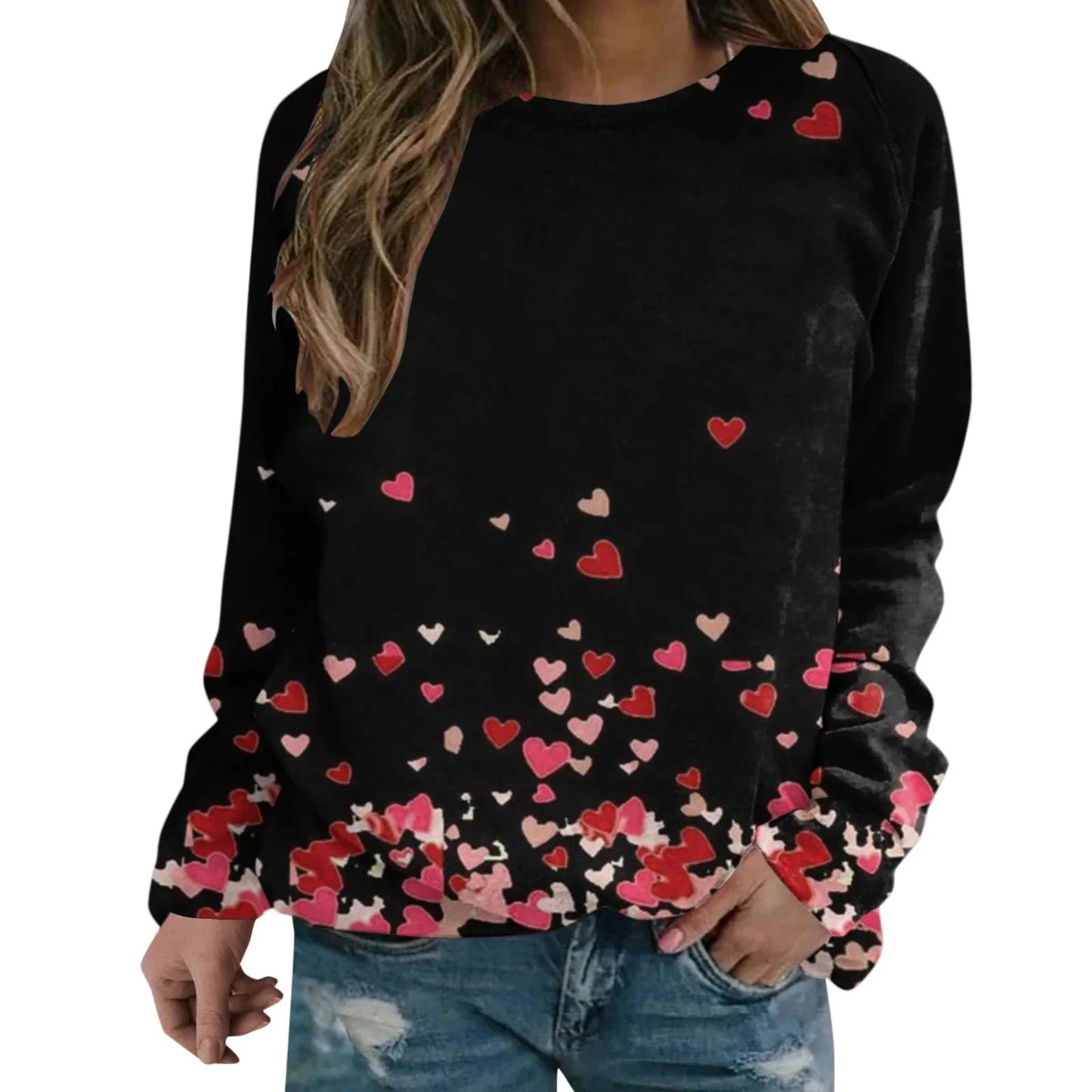 L / 7 High Quality Autumn Fashion Sweater Casual Round Neck 3D Printed Sweater Heart Love Sweet Versatile Women's Coat