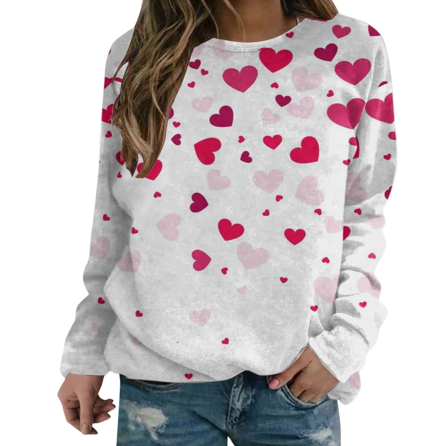 L / 8 High Quality Autumn Fashion Sweater Casual Round Neck 3D Printed Sweater Heart Love Sweet Versatile Women's Coat