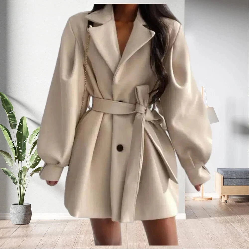 L / Apricot D1201TA42  Jacket Fashion Cotton Solid Color Long Sleeve Bandage Jacket Coat Women Coat Sehe Fashion
